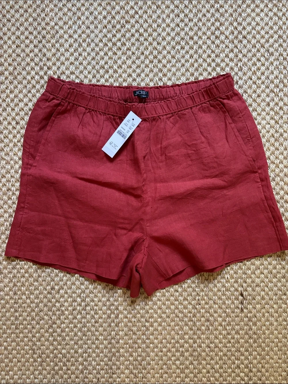 J. Crew Red-Rust Linen Elastic Waist Shorts XS new w tags